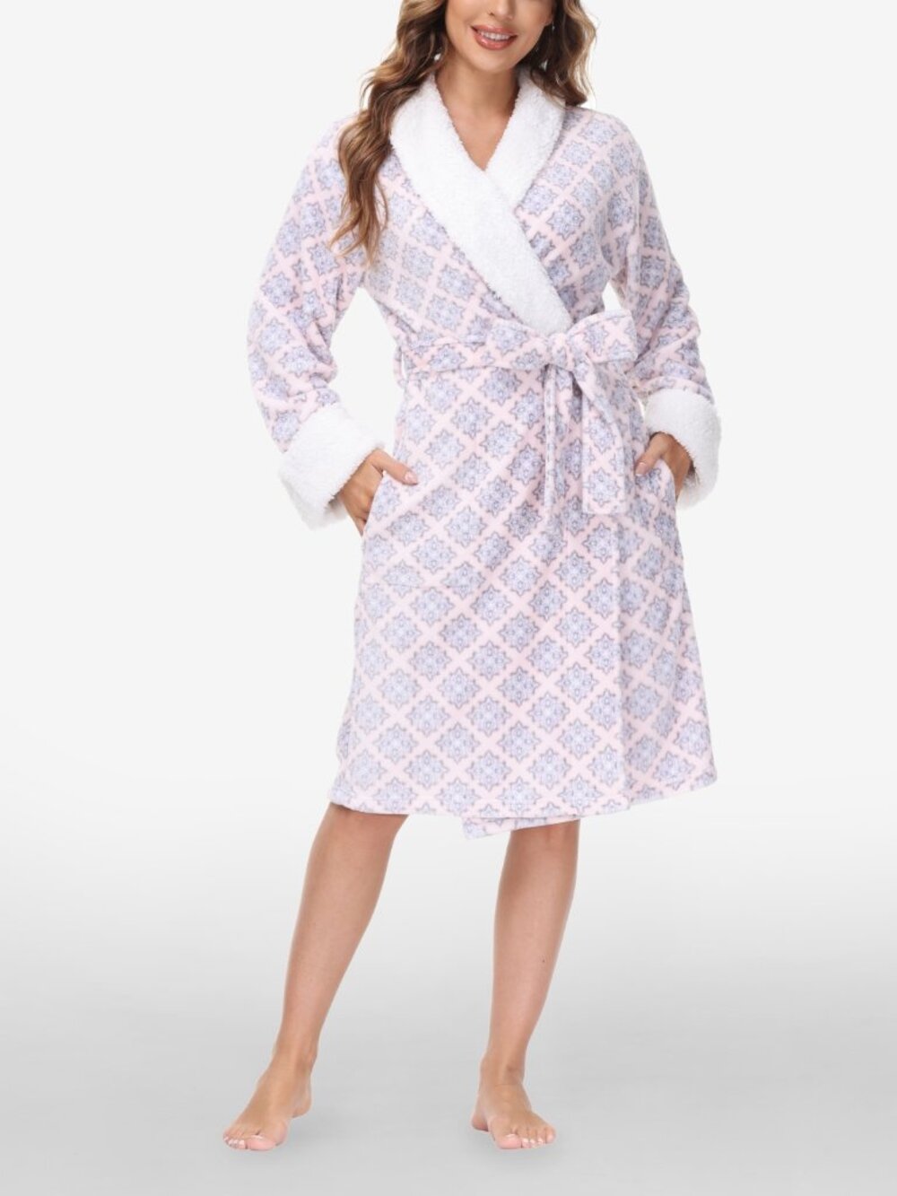 #2465 Ink+Ivy Women's Printed Plush Robe - Winter Damask
